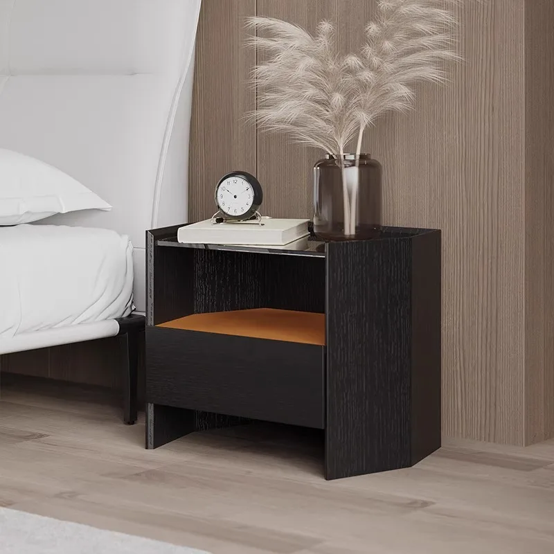 

Hexagonal Designer Versatile Bedroom Black Oak Glass Bedside Cabinet