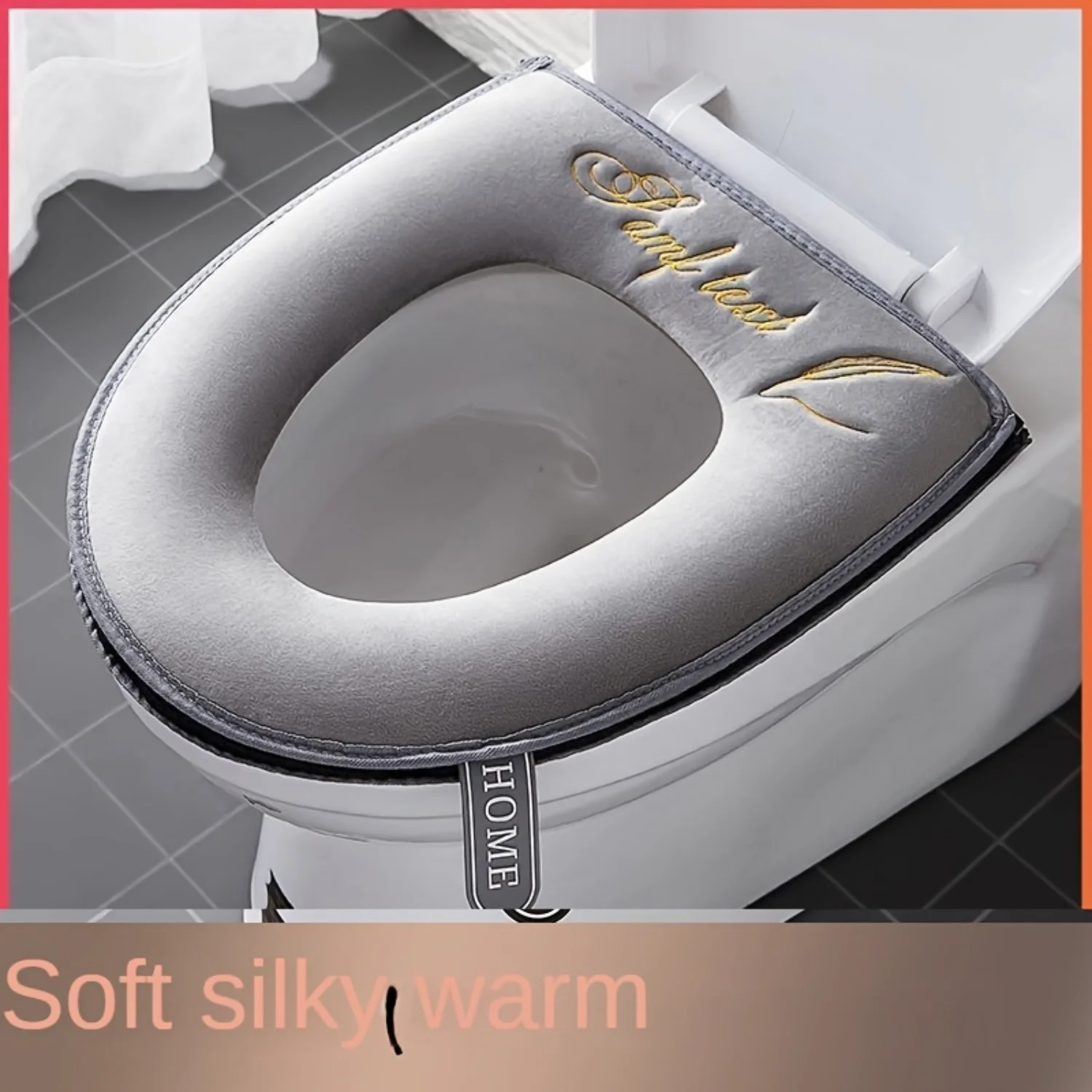 Velvet Toilet Seat Cover with Handle, Traceless & Washable Mat, Winter Soft Cushion for Comfort, Stylish Toilet Accessory