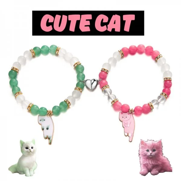 Couples' Handmade Cute Cat Bracelet Set, Unique Gift