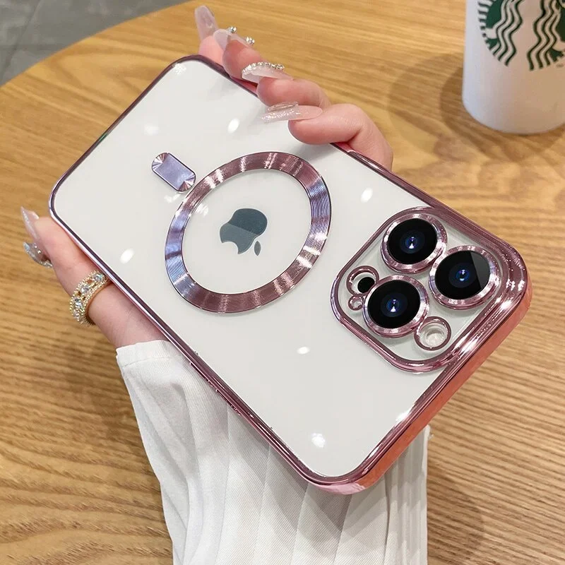 Magnetic Cases For iPhone 17 Air 16 15 14 13 12 11 Pro Max For Magsafe Case Plating Clear Soft Silicone Wireless Charge Cover