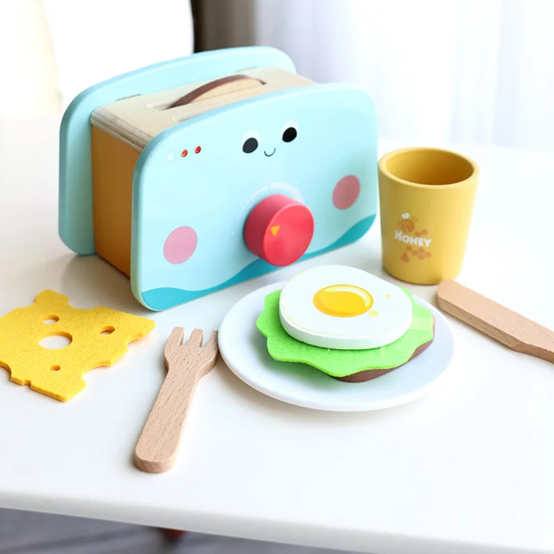 Cozinha de madeira fingir jogar brinquedos simulação máquina de pão de madeira rpg aprendizagem precoce brinquedos educativos para crianças