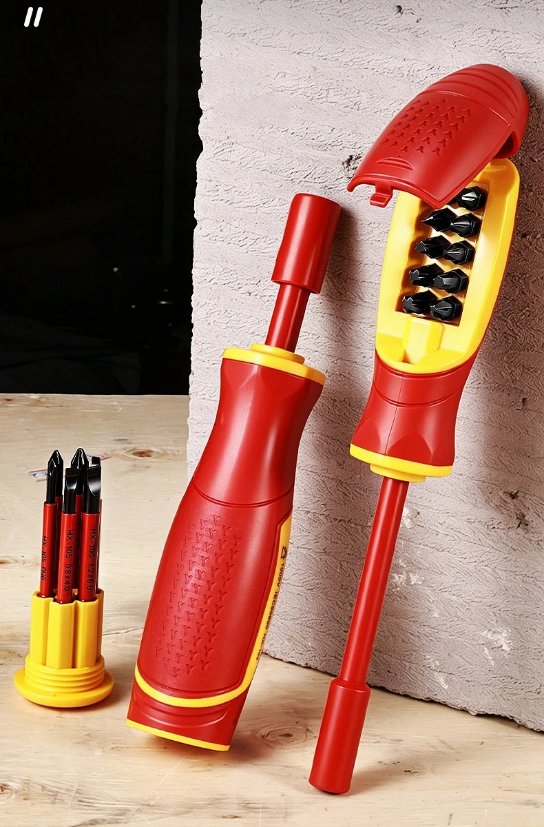 Isoliertes Set Magnetische Phillips- und Schlitz-Bits Profi-Elektriker-Schraubendreher Austauschbare Mehrzweck-Werkzeuge für Auto- und Motorradreparaturen – Detail 1