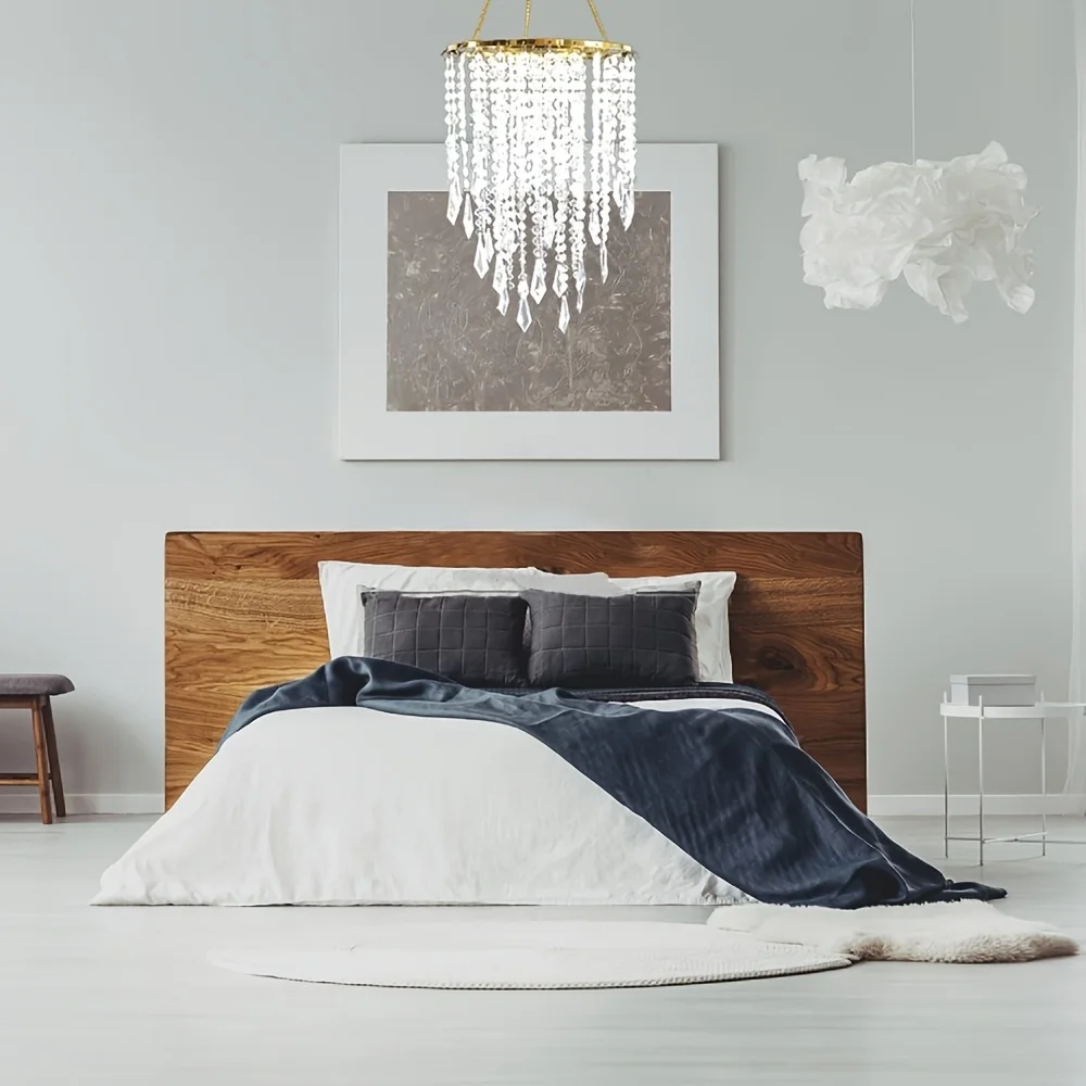 Modern Crystal Chandelier Lampshade - Long Branch Cylindrical Acrylic Fixture Suitable for Weddings, Parties, Ceiling Fan & Pend