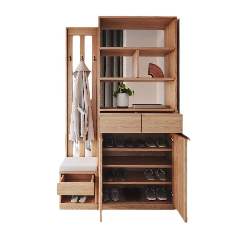 

Oak all solid wood shoe cabinet, stool entrance cabinet integrated