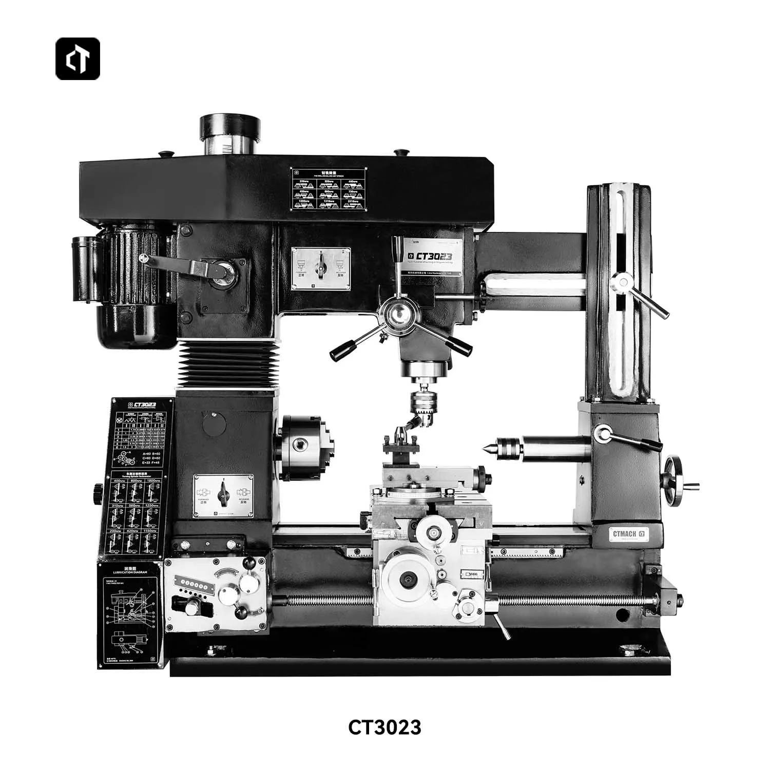 CT3023 Multi-Functional Milling Drilling Metal Lathe 3 in 1 Lathe Mill Drill Combo 750W Horizontal Bench Lathe Machine