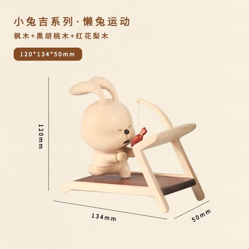 OUI Adorable Relaxed Rabbit Wooden Figurine Handcrafted Animal Sculpture for Home/Office Desk Decoration Gift for Her Women Girl