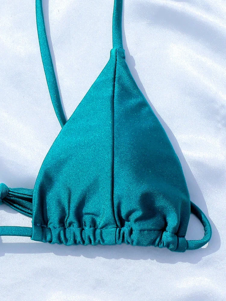 مثير قذيفة الأخضر بيكيني سلسلة بحر مثلث ملابس السباحة للنساء الصلبة المايوه قطعتين Biquini منخفضة الخصر ملابس السباحة