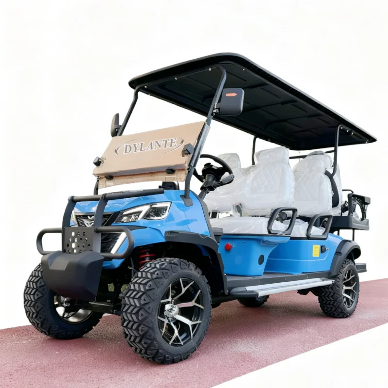 سعر المصنع سعر الخصم 60 فولت نمط حصري عربة جولف كهربائية مع حامل حقيبة جولف 4 + 2 مقعد سيارة صيد صغيرة متعددة الأغراض