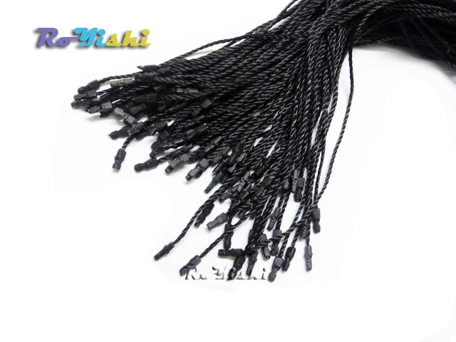 1000pcs 18cm Hang Tag Seal String with Loop Nylon Cord and Bullet Head Snap Lock Black