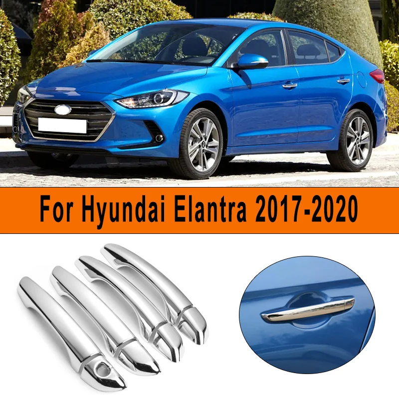 

Chrome Carbon Fiber Pattern Car Door Handle Cover Trim Sticker Auto Styling Accessories Overlay For Hyundai Elantra 2017-2020