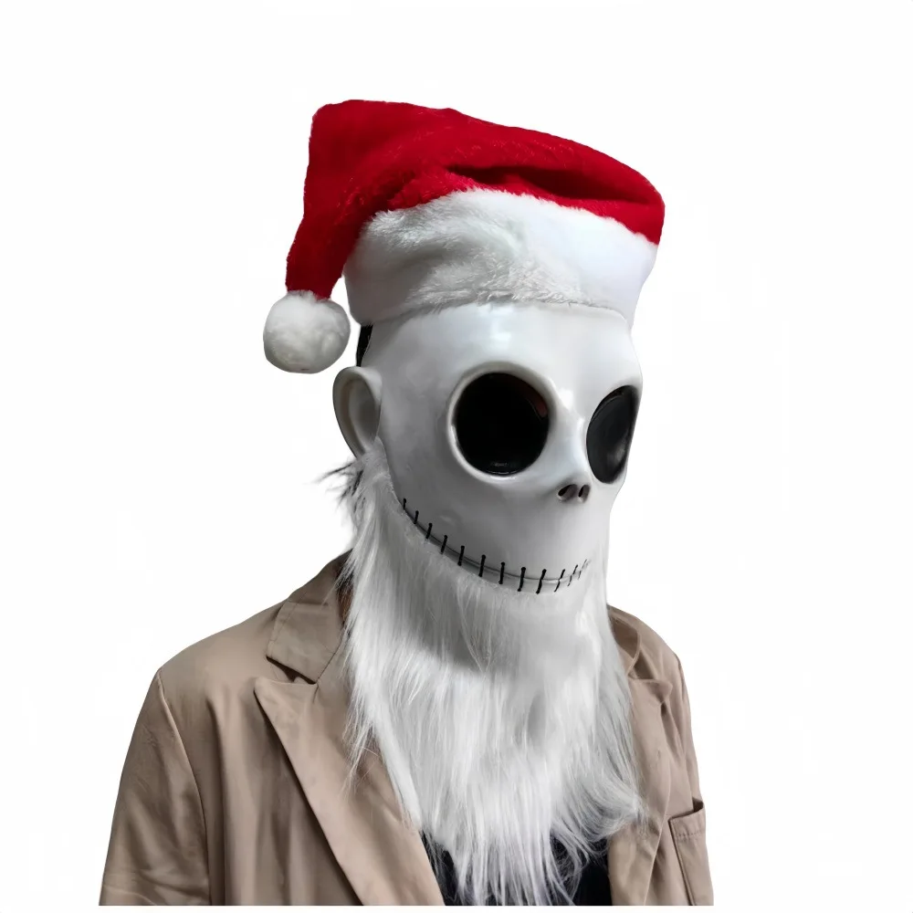 Weihnachtsmann-Maske Halloween Cosplay Kostüm-Maske Das Skelett Weißer Bart Roter Hut Albtraum-Party Cosplay-Requisiten – Detail 8