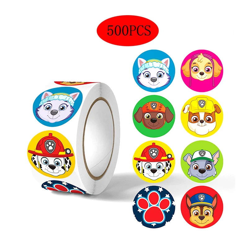 500 buah kartun PAW Patrol stiker Kawaii DIY Anime Gambar Anak hadiah amplop penyegelan dekorasi stiker hadiah anak-anak