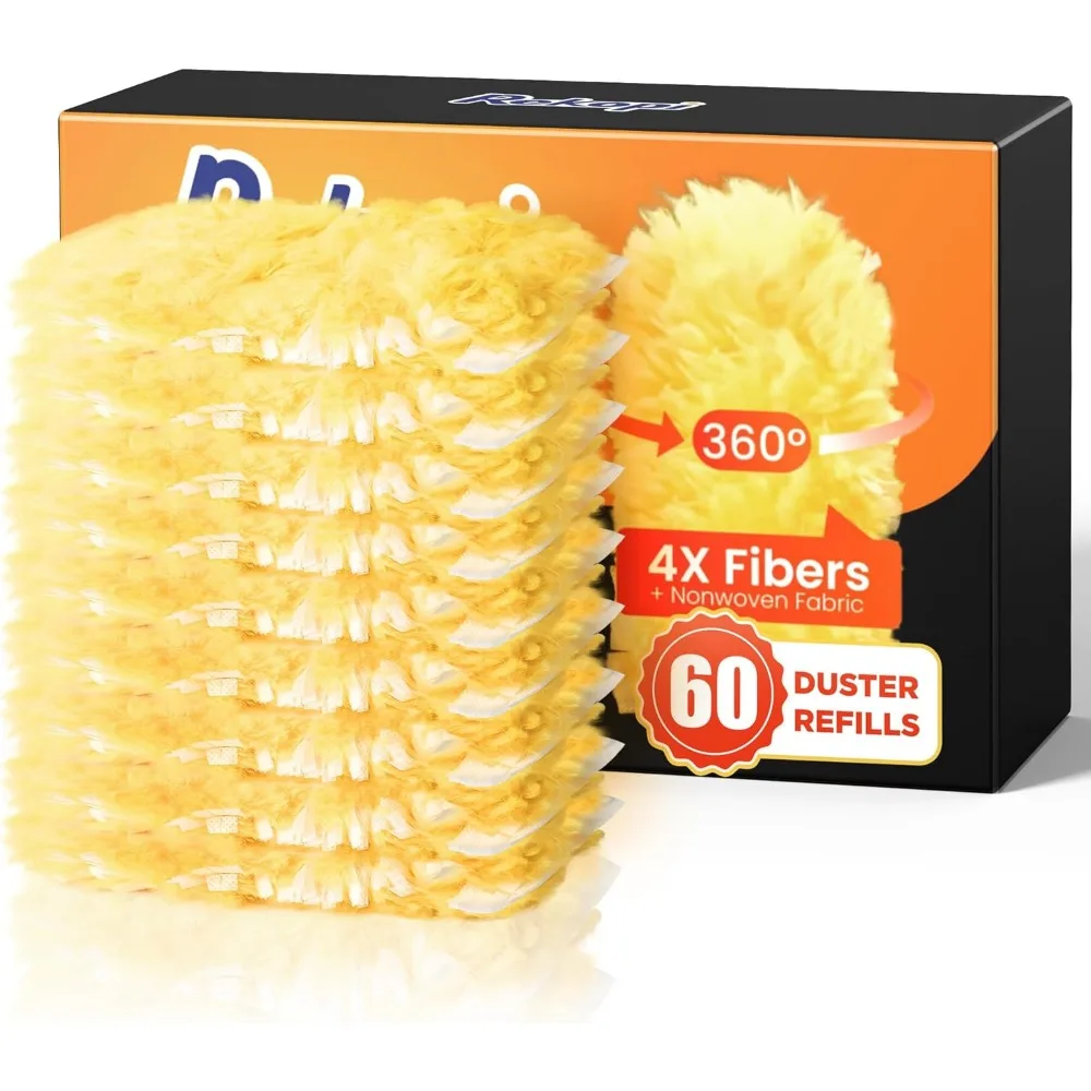 

60 Heavy Duty Duster Refills for Swiffer, 360° Larger Size with 4X Microfibers, Unscented Disposable for Home Cleaning