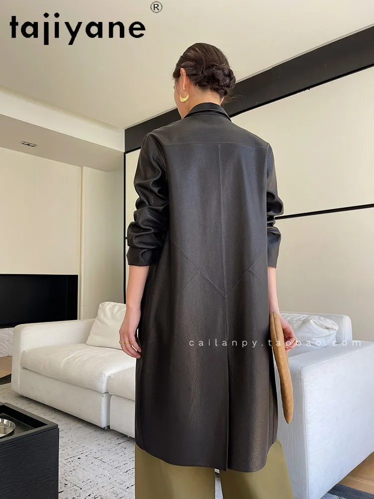 TAJIYANE ヤギ革レザージャケット女性ロングカジュアルトレンチコート本革ジャケット 2026 秋女性服 дубленка женская