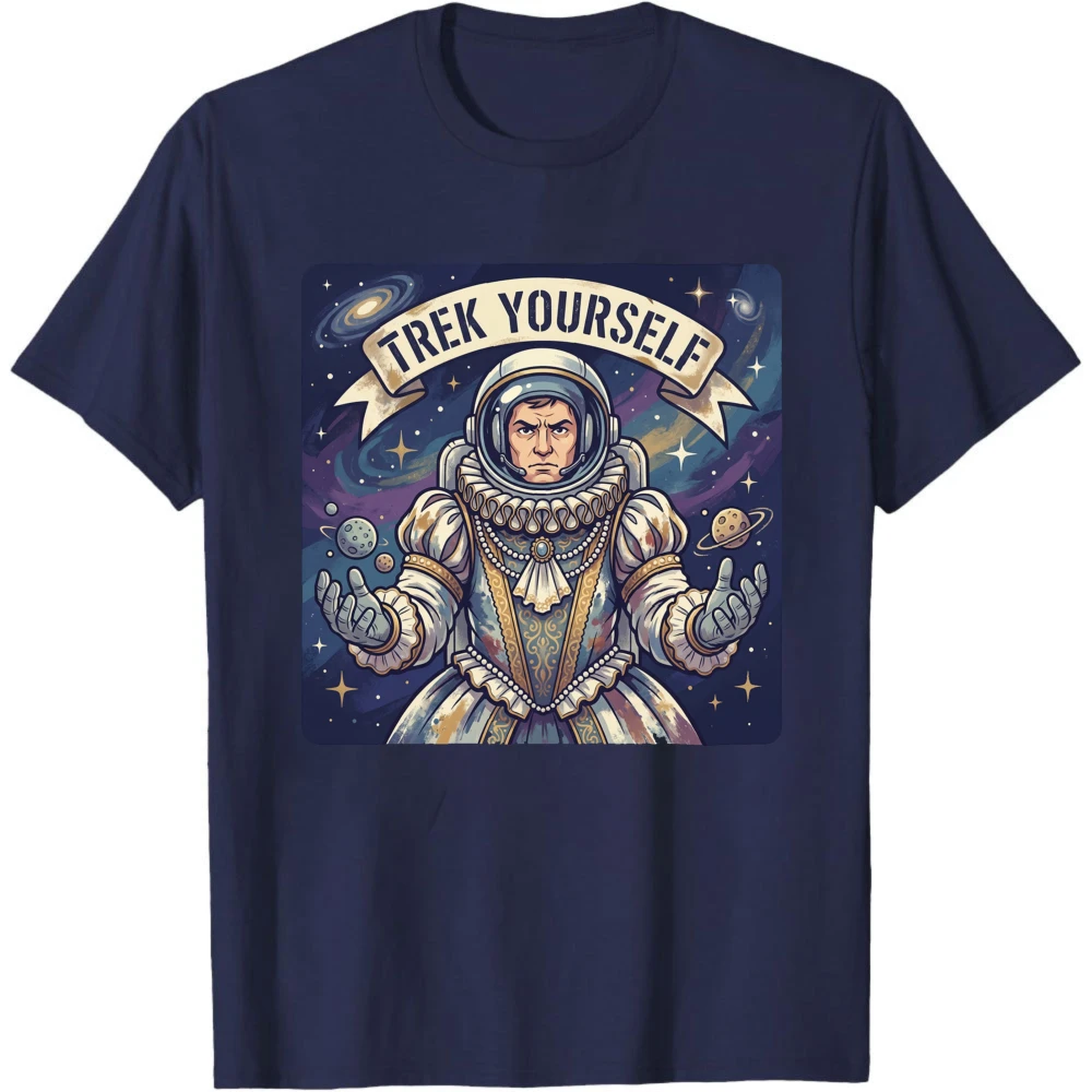 Trek Yourself Renaissance Astronaut T‑Shirt Men Vintage Baroque Space Galaxy Casual Short Sleeve Retro Sci‑Fi Streetwear Tee