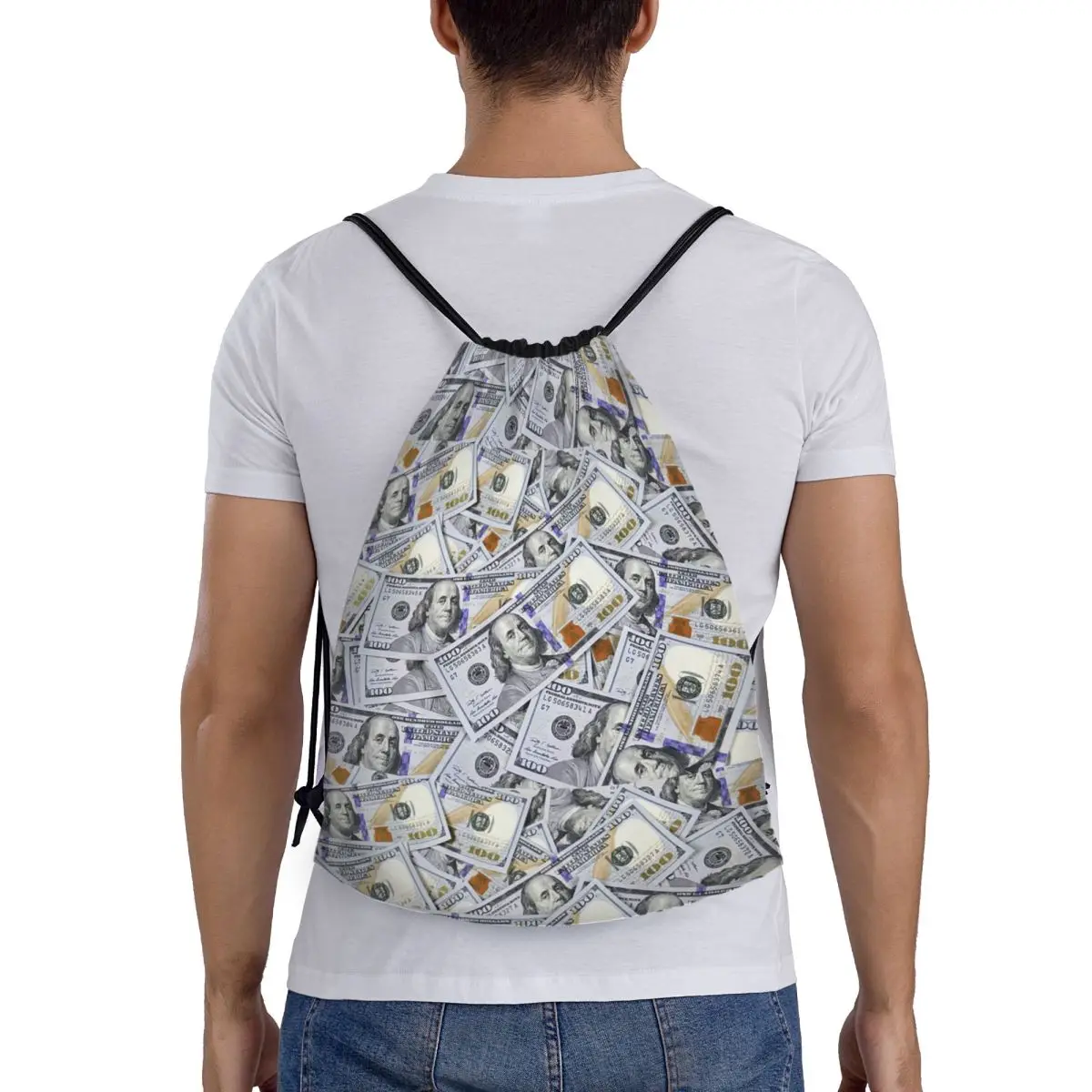 Giant Money Background 100 Dollar Bills Backpacks Fashion Drawstring Bags Storage Bag Book Bags for Travel School