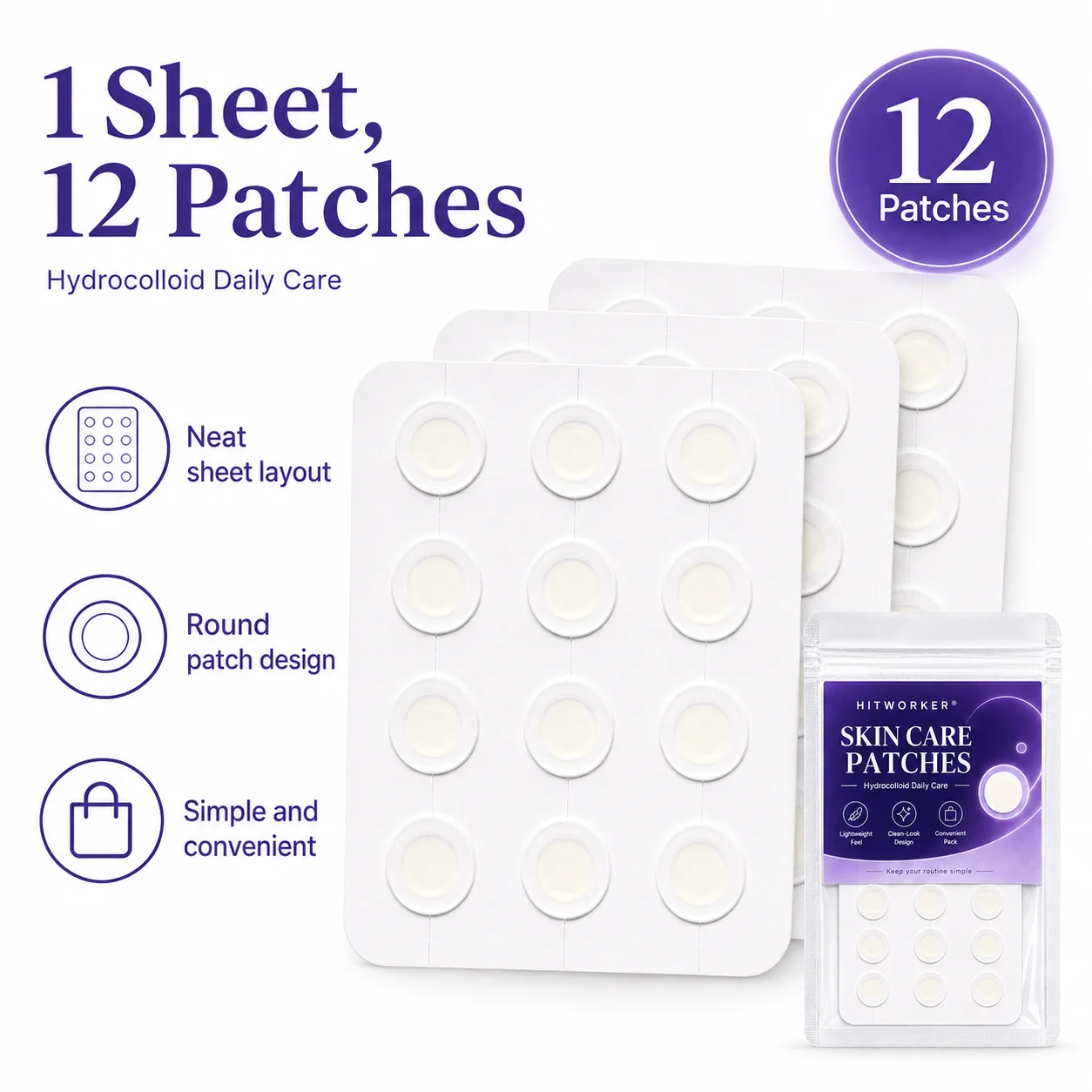 12PCS Hydrocolloid Skin Care Patches, Lightweight Clear-Look Face Spot Covers, Comfortable Daily Wear, Portable Facial Care