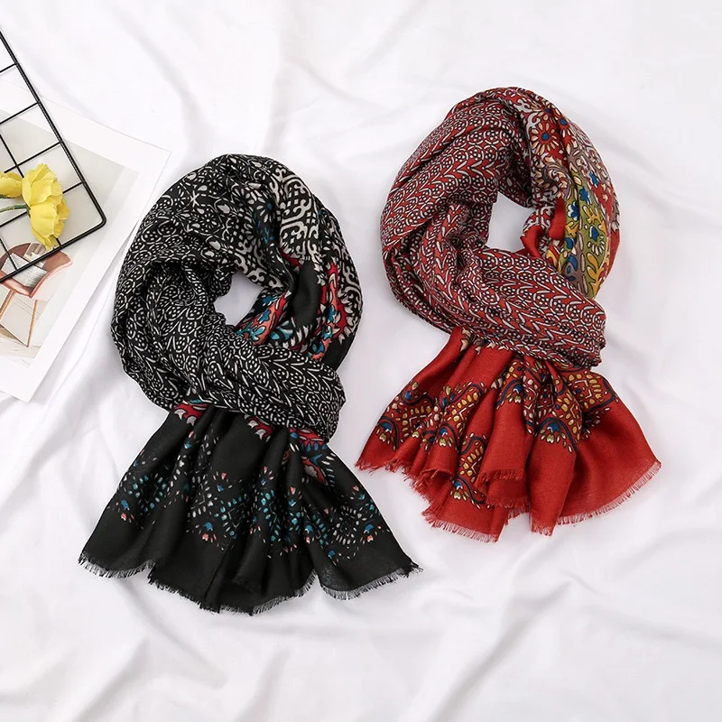 180*90Cm Winter Thick Viscose Scarf Women Aztec Paisley Floral Cotton Shawls And Wraps Pashmina Stole Bufandas Muslim Sjaal 2024