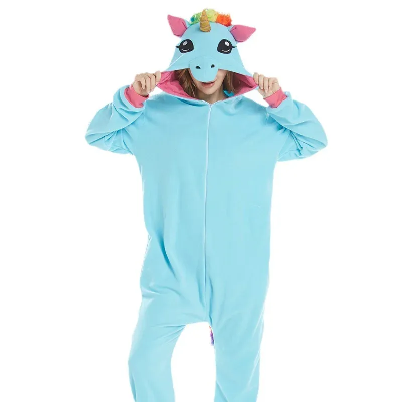 

Cartoon Unicorn Hooded Pajamas Cosplay Loungewear Long Sleeve Sleepwear Winter Homewear for Adult Keep Warm