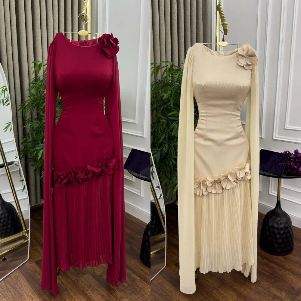 

Customized Jersey Applique Pleat O-Neck Trumpet Midi Dresses Bespoke Occasion Elegant Prom Party Gown Sizes Available Elegant