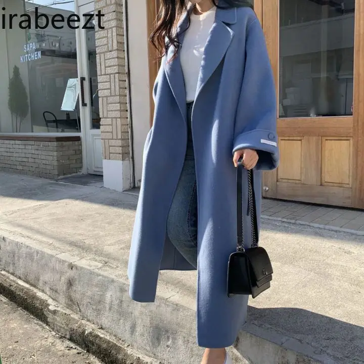 Chic Simple Loose Slimming Strappy Woolen Coat Women's Mid-length Knee-length Casaco Feminino De Inverno Super Quente