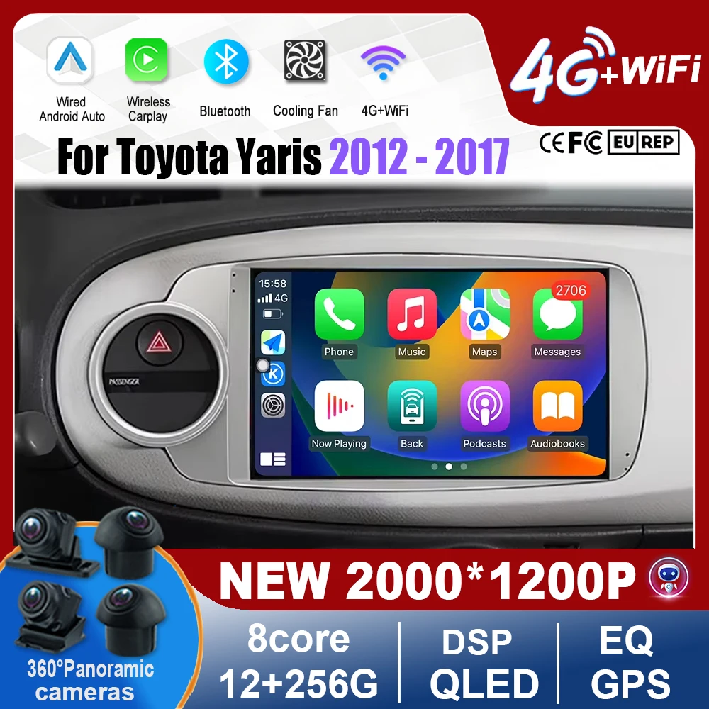 

9-Inch For Toyota Yaris 2012 - 2017 Car Radio Multimedia Player Carplay Android 15 GPS Navigation WIFI QLED DSP Bluetooth Tools