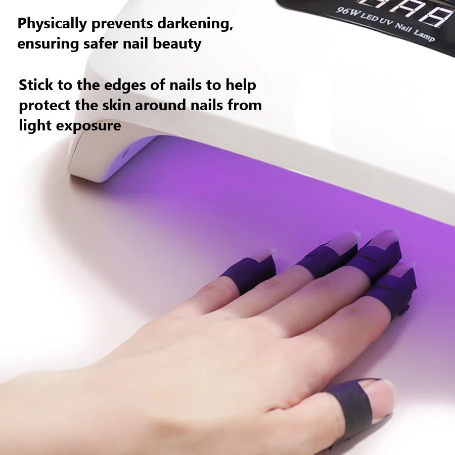 Black Nail Art Masking Tape, Light Blocking Film for Gel Curing UV Protection Finger Tapes Manicure Tools
