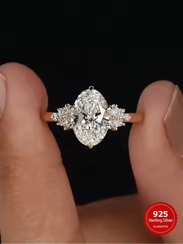 925 Sterling Silver Elegant Golden White Oval Round Zircon Ring For Women Engagement Wedding Simple High Quality Fine Jewelry