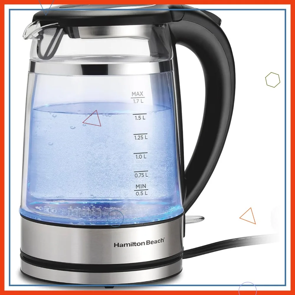 

1.7L Electric Kettle with Auto-Shutoff, Cordless Serving, Glass Design & LED Indicator for Safe Boiling