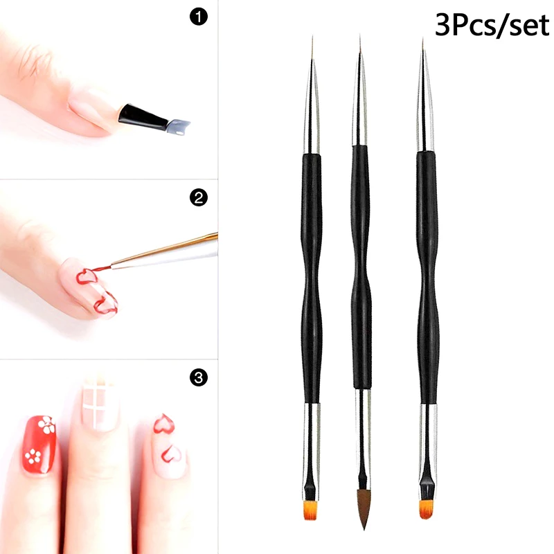 3Pcs Dual End Nail Art Brushes small waist Handle Dual Use Gel Gradient Brush Ultra-fine Line Drawing Pen Painting Manicure Tool