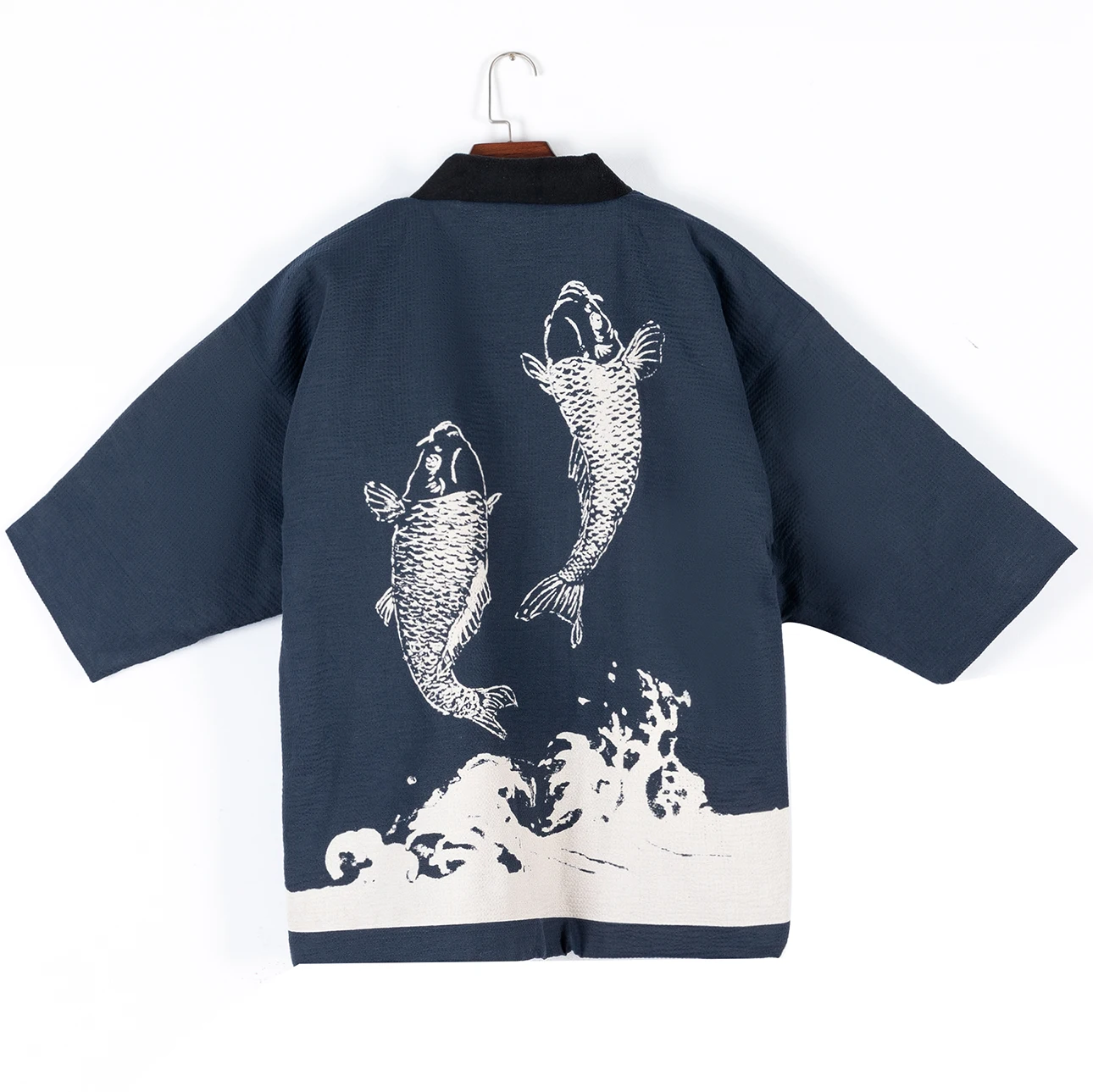 

Traditional Japanese Hanten Coat Unisex Cotton Wadded Jacket with Koi Fish Print, Loose-Fit Winter Kimono Style Homewear