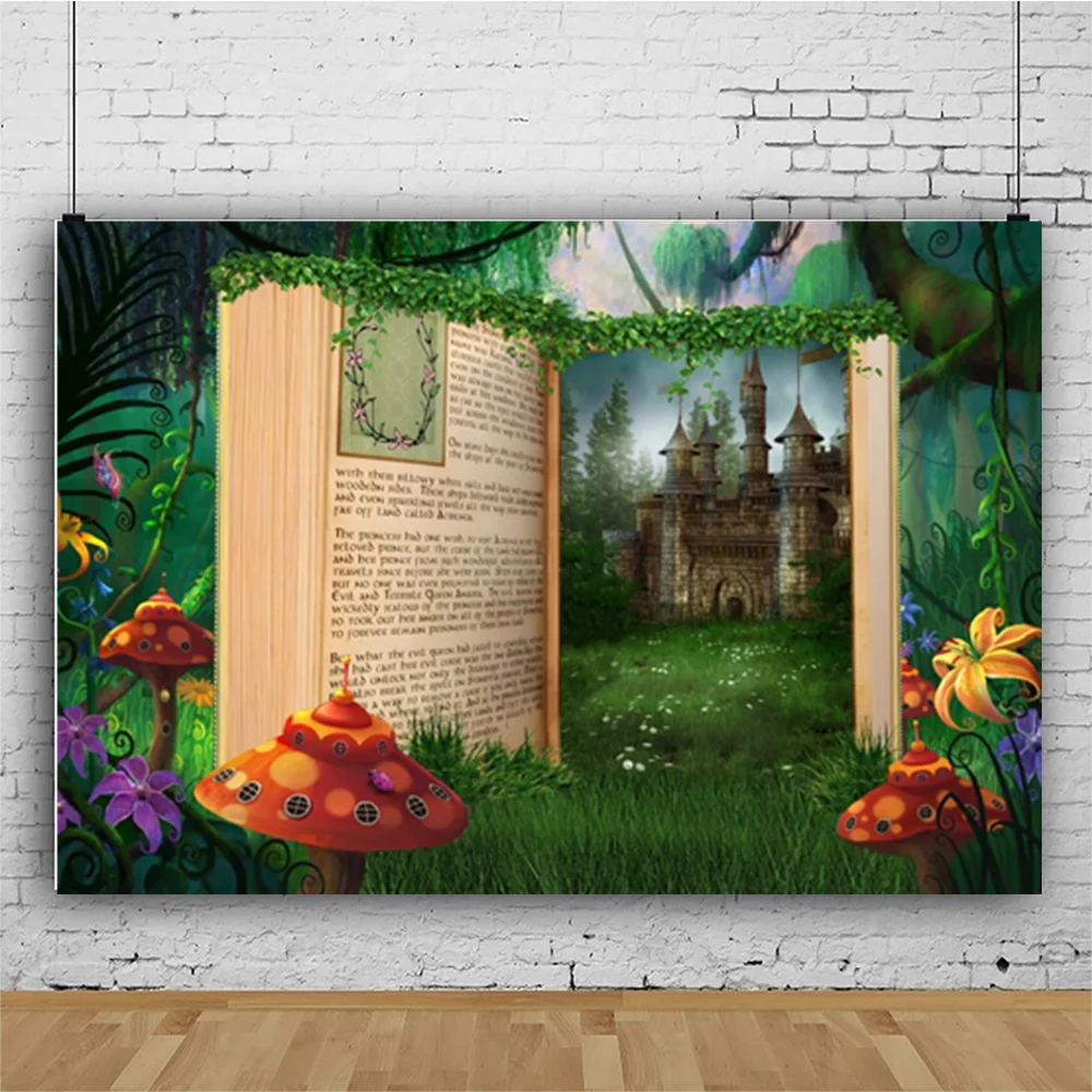 Birthday Backdrop for Girls Fairy Tale Books Photography Background  Once Upon A Time Castle Birthday Party Decoration