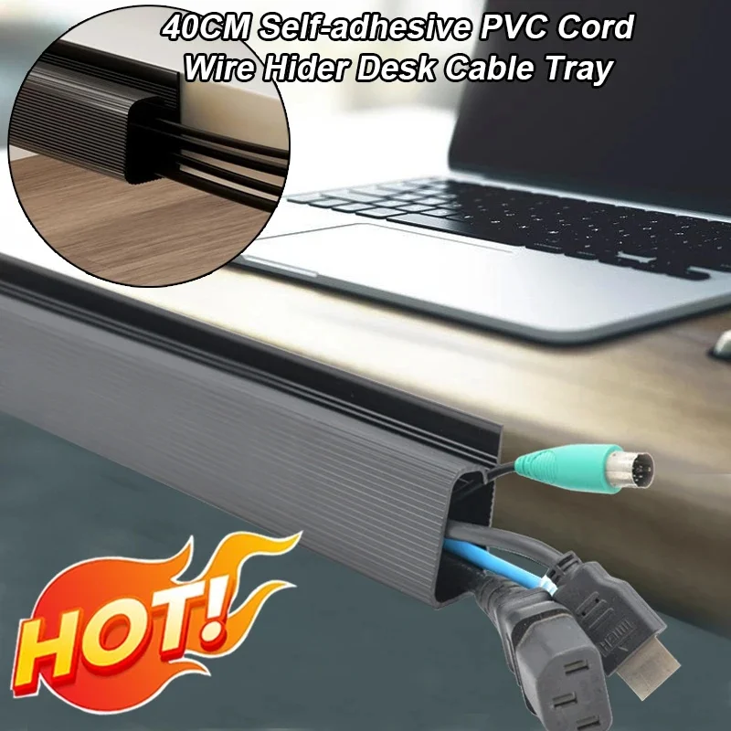Cable Management Under Desk Channel Cable Raceway Cord Hider Desk Cable Tray No Drilling for home office wire Organizer 40cm PVC