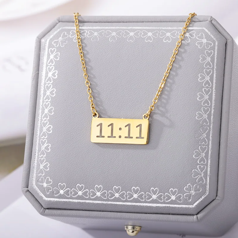 

Square 11:11 Necklaces For Women Men Gold Color Stainless Steel Chain Angel Number 1111 Necklace Pendant Jewelry Birthday Gift