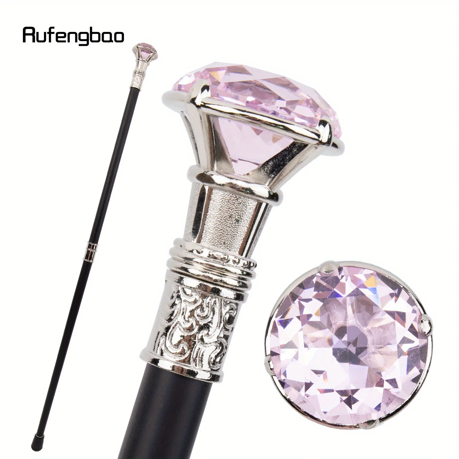 

Pink Diamond Type White Walking Stick Fashion Decorative Cane Elegant Cosplay Cane Knob Crosier Performance Stage Cane 90cm