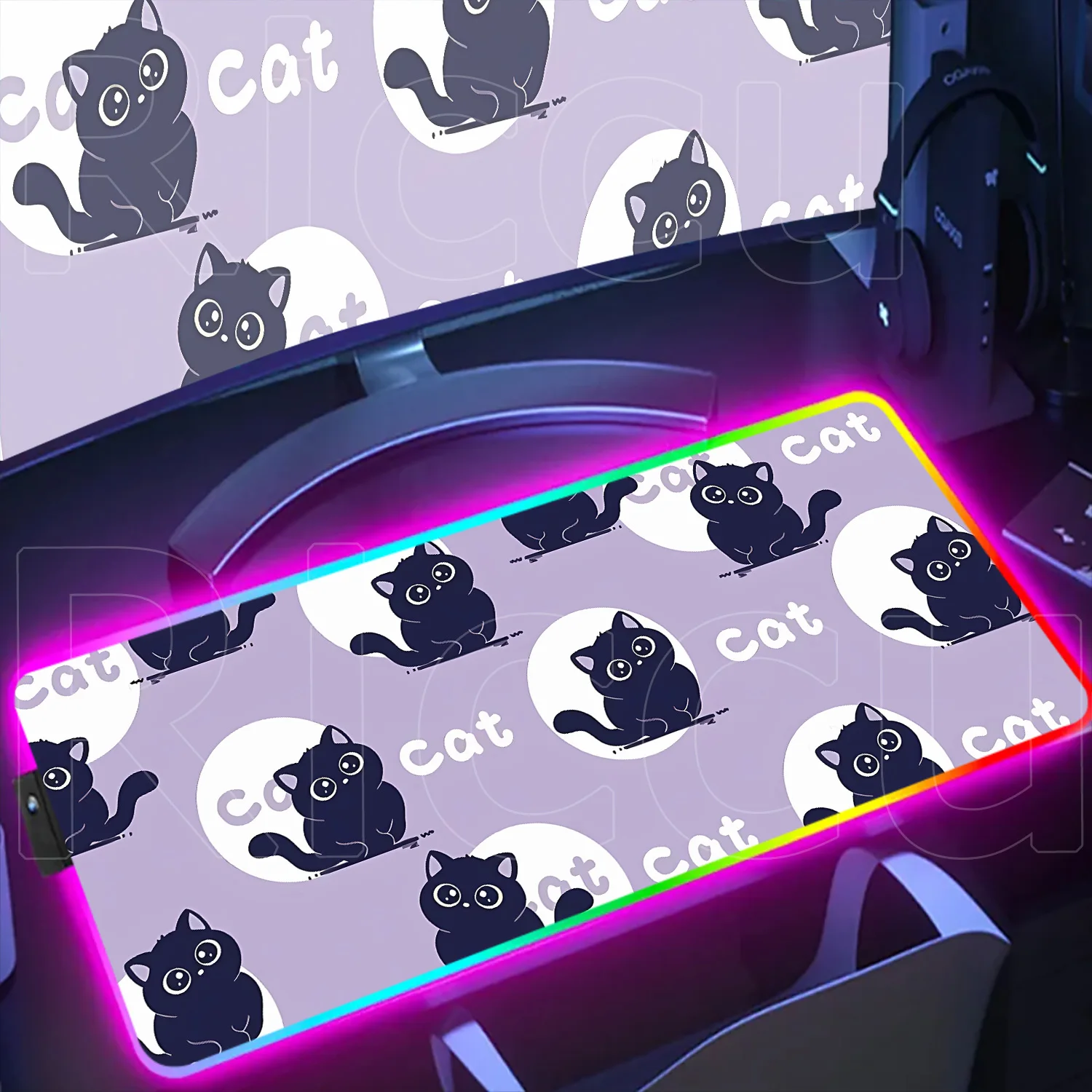 

RGB Mousepad New Cute Cat Cartoon Desk Mats LED Backlight Gaming Keyboard Rug Computer Office Accessories Large Kawaii Mouse Pad