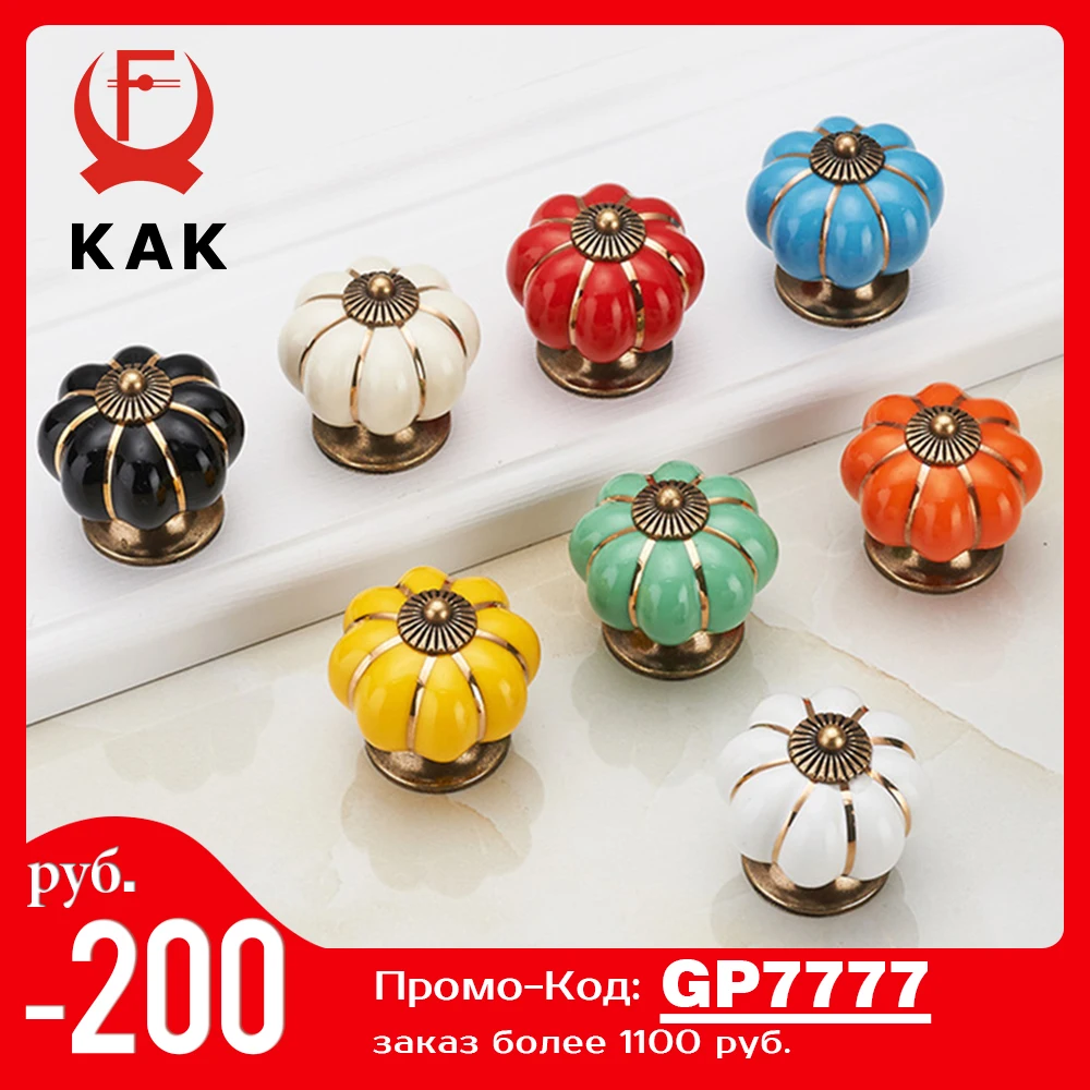 KAK Pumpkin Ceramic Handles 40mm Drawer Knobs Cupboard Door Handles Single Hole Cabinet Handles with screws Furniture Handles