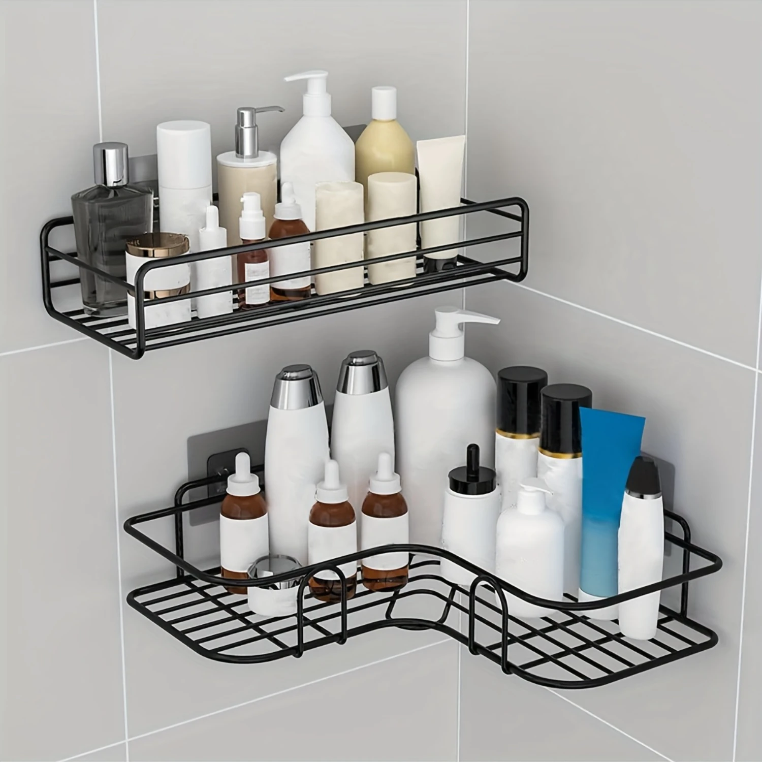 1pc Wall Mounted Bathroom  Rack, Punch-free Bathroom Shelf, Wall Hanging Corner Shower Caddy, No Punching Triangle  Rack, Bathro