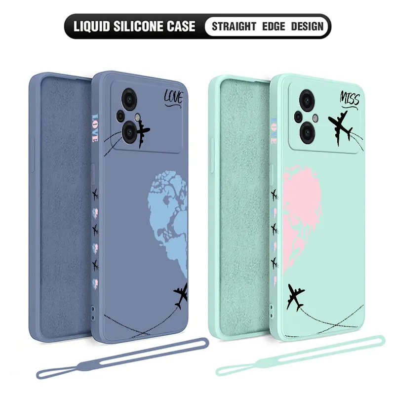 Love Airplane Couple Phone Case For Xiaomi Poco M5 X5 F5 F4 X4 M4 F3 X3 M3 F2 X2 Pro C40 4G 5G GT Liquid Silicone Cover