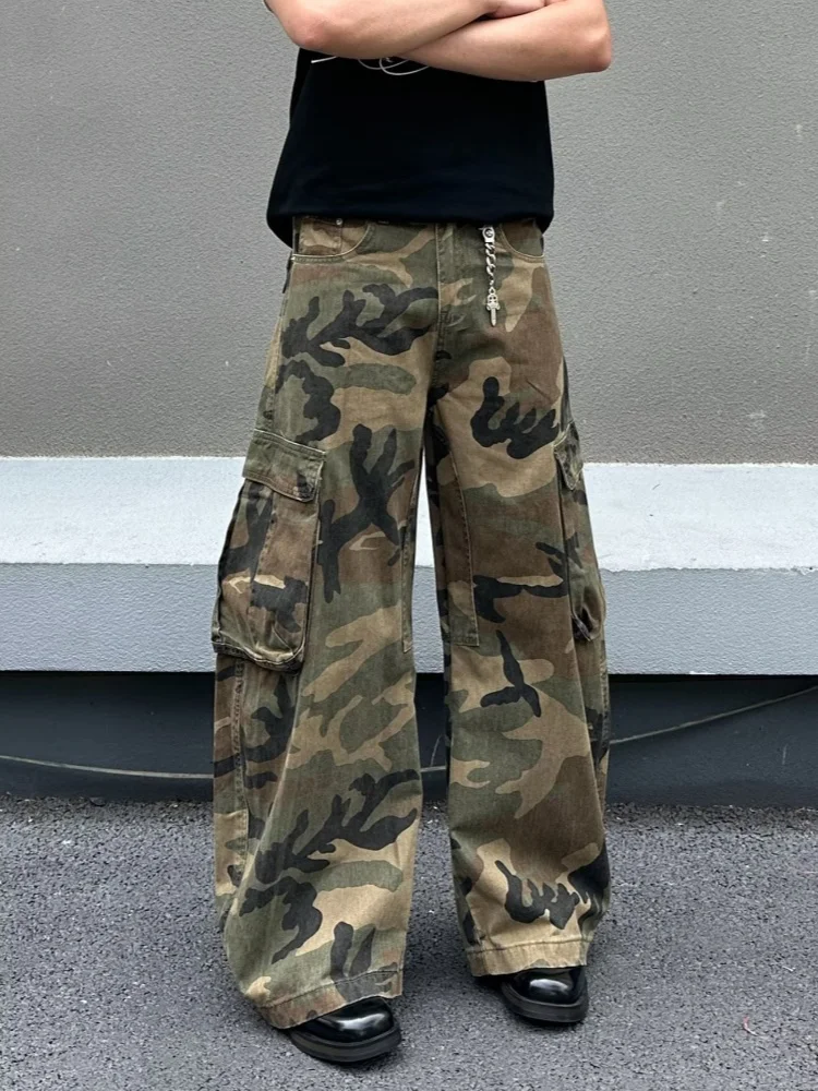 2026 Cyber Y2K Streetwear Camouflage Baggy Cargo Jeans Pants For Men Clothing Wide Leg Multi Pockets Loose Cotton Long Trousers