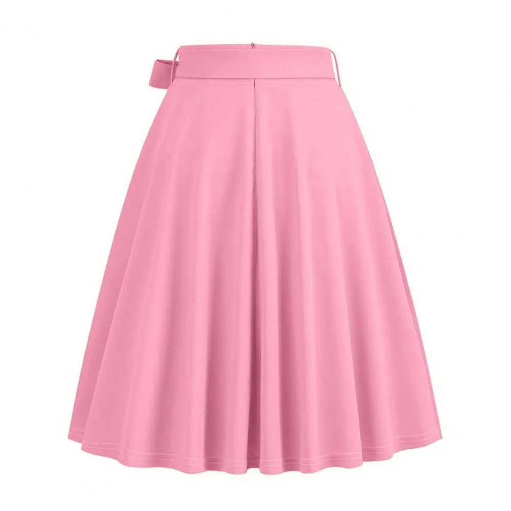 High-waisted Skirt Flared Midi Skirt Elegant A-line Midi Skirt with Belted Tight Waist Soft Ruffle Detail for Women Solid Color