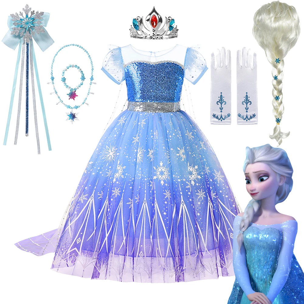 Disney Frozen Elsa Princess Dress Children Snow Queen Cosplay Costume Girls Halloween Costume Role Play Christmas Birthday Gift