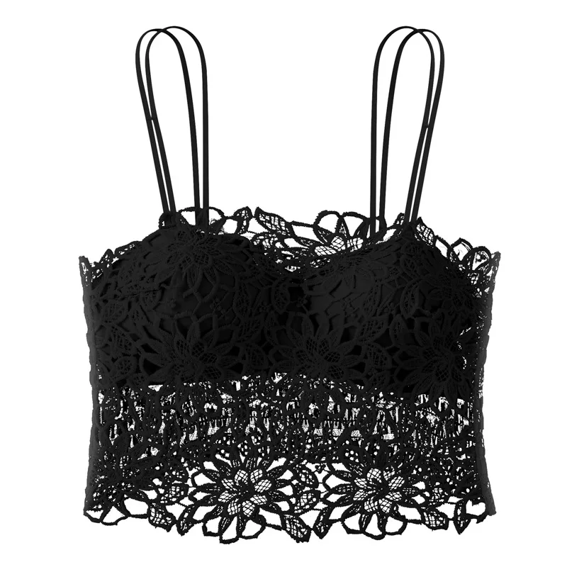 Female Lingerie Bras Crop Top Women Sexy Lace Tops Flower Embellishment Lady\'s Underwear Bralette Black Tube Top Woman Clothes