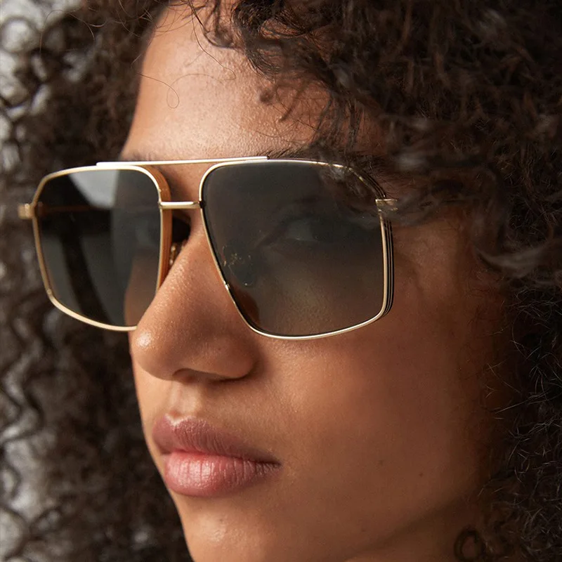 

Square Frame Double Bridge Metal Sunglasses for Women 2025 New European and American Ins Cross-Border Retro Classic Sun Protection Trendyy Sunglasses