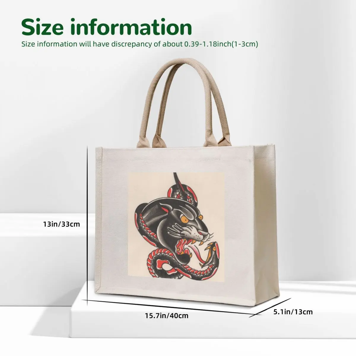 Panther & Snake Tote Bag custom canvas bag Customizable tote bag Women's shopper tote men's