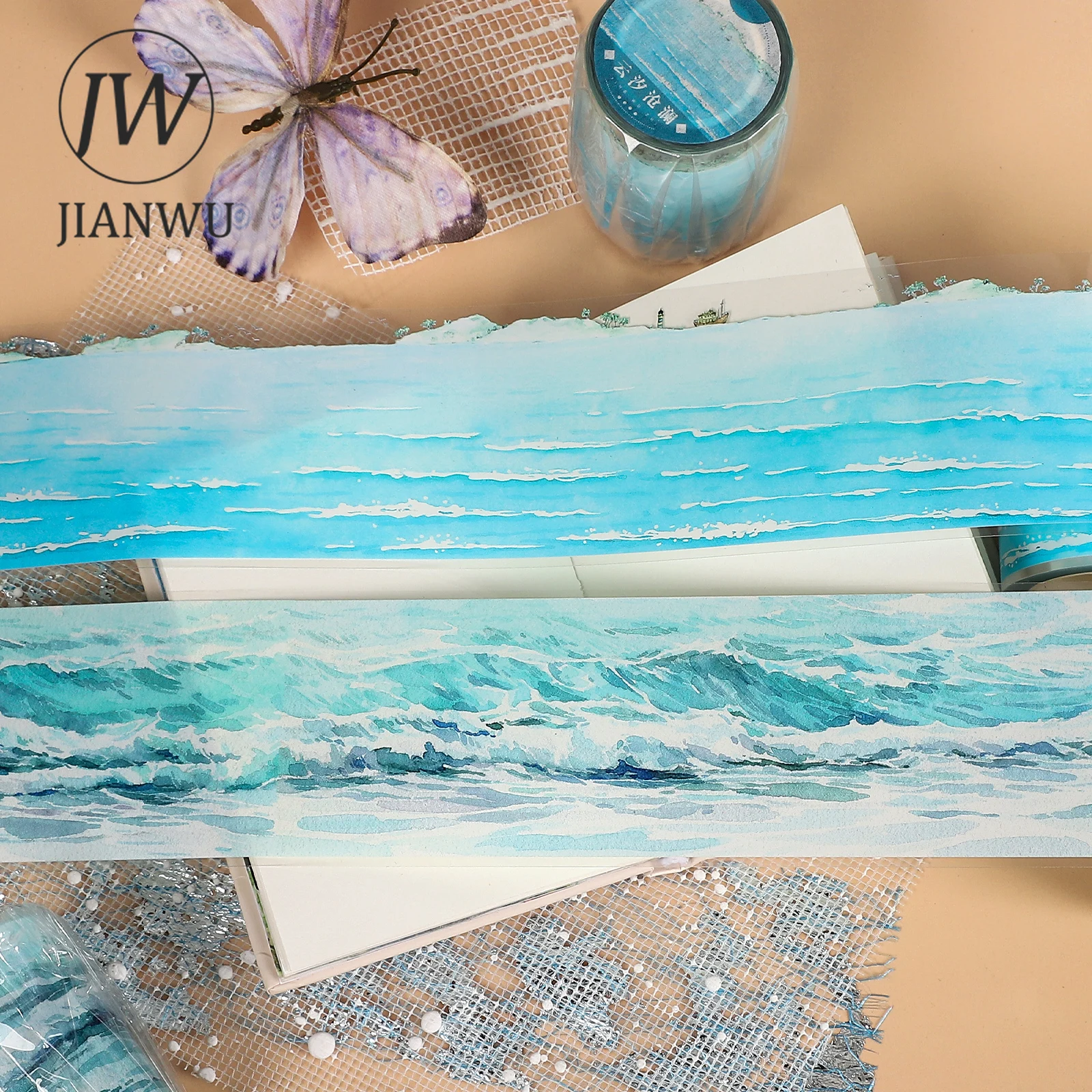 JIANWU Vintage Morze Plaża Zachód Słońca Krajobraz Materiałowy Kolaż Scrapbook Taśma PET Kreatywne DIY Dziennik Artykuły Papiernicze