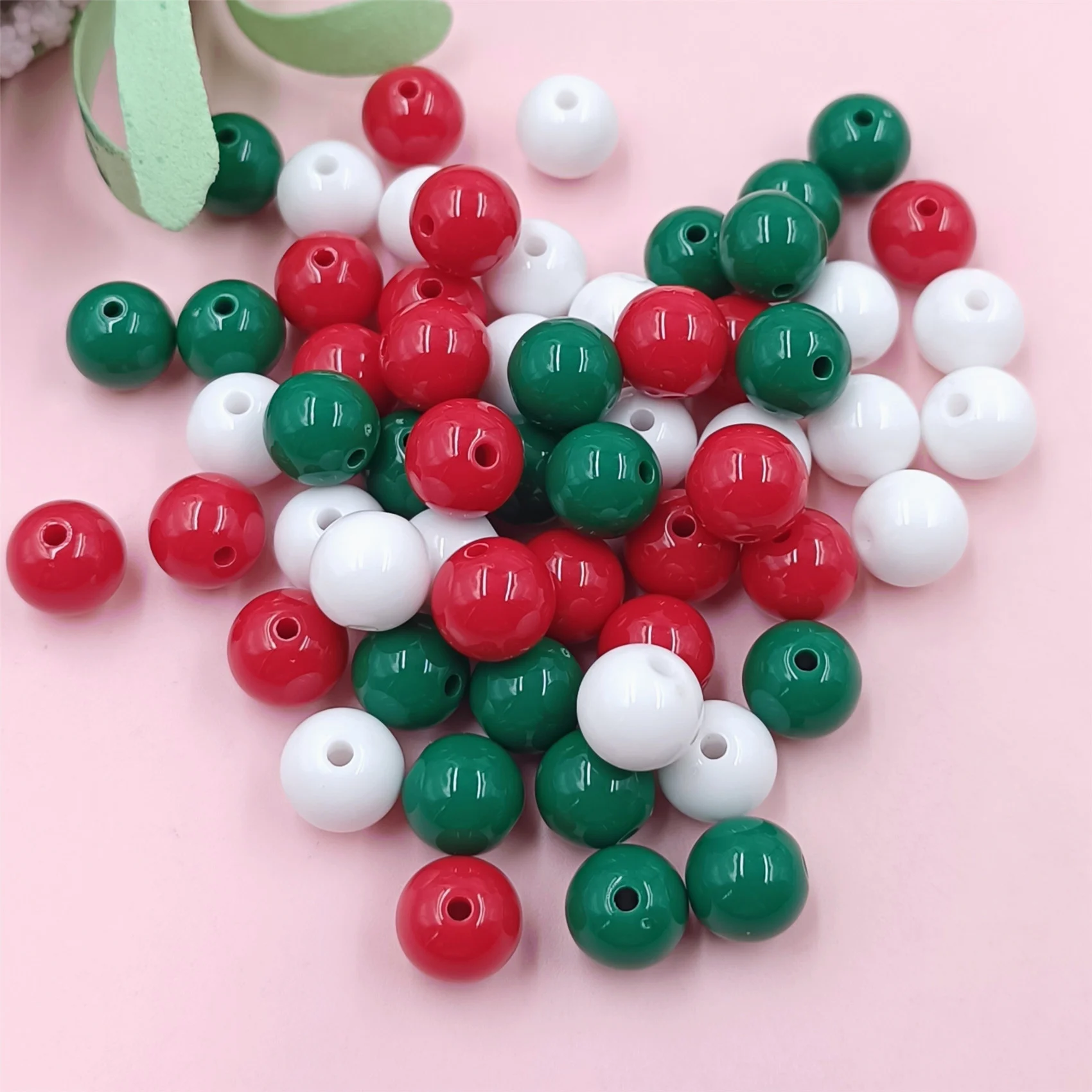 60Pcs/50Pcs/30Pcs 8-16mm Acrylic Round Christmas Style  Loose Beads DIY Necklace Bracelet Jewelry Making Accessories