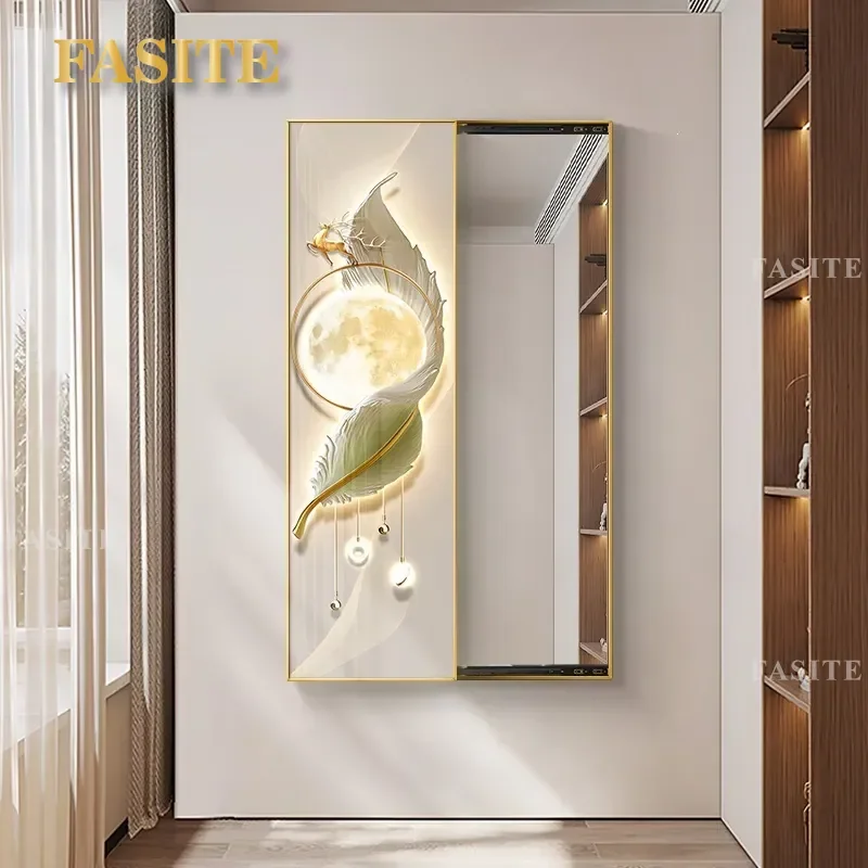 For Household Wall Mounted Full Body Floor to Ceiling Mirror Invisible Fitting Feather Design Space Saving Full Length