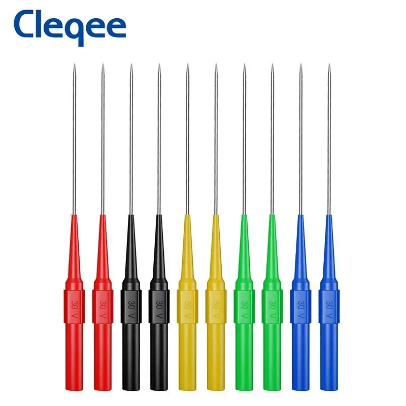 Cleqee 10pcs P30009+ 1mm Test Probe Needle Long Insulated Back Probe Pin Non-destructive Stainless Puncture Probe 4mm Jack