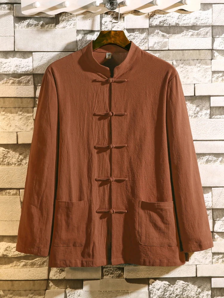 

New Chinese Sle Men's Linen irt Long Sve Button up Cotton Linen Hanfu Top Retro Collar Youth Faion Autumn Wear
